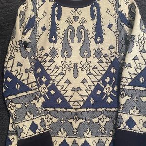 Tory Burch Navy & Gray Fringe Hem Wool Sweater